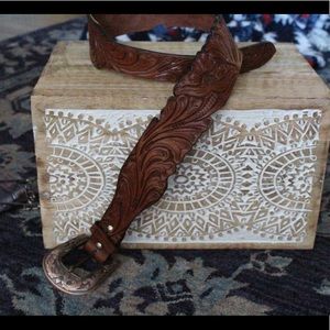 Tooled leather belt